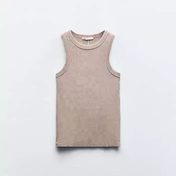 Топ Zara Faded-effect Rib, светло-коричневый