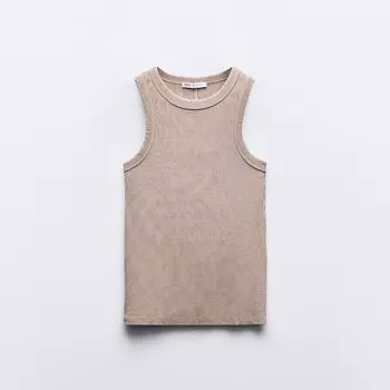 Топ Zara Faded-effect Rib, светло-коричневый