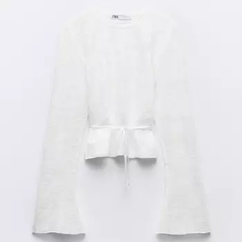 Топ Zara Fine Knit With Floral Lace, белый