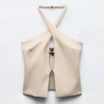 Топ Zara Fitted Halter With Buckles, бежевый