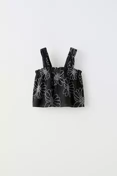 Топ Zara Floral Embroidery, черный