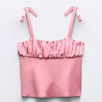 Топ Zara Gathered Satin With Bows, розовый