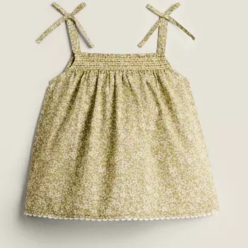 Топ Zara Home Children’s Floral Cotton Beach Top With Straps, темно-зеленый