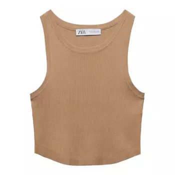 Топ Zara Knit Crop, бежевый