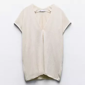 Топ Zara Knit V-neck, светло-бежевый