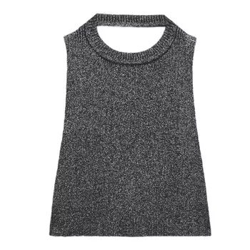 Топ Zara Knit With Open Back, серый