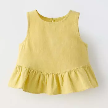 Топ Zara Linen Blend With Ruffles, желто-зеленый