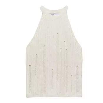 Топ Zara Open-knit Halter, бежевый