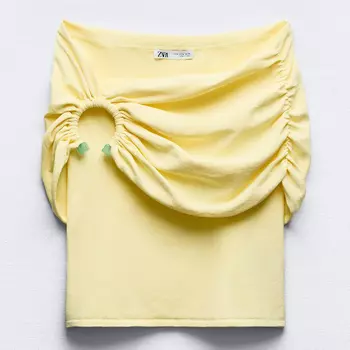 Топ Zara Plain Knit Off-the-shoulder, пастельно-желтый
