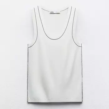 Топ Zara Plain Knit With Contrast Trims, экрю/черный