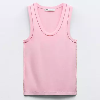 Топ Zara Plain Knit With Contrast Trims, розовый