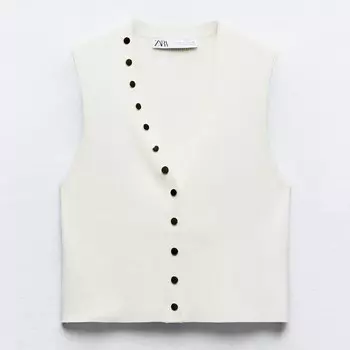 Топ Zara Plain Knit With Golden Buttons, белый