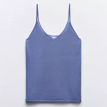Топ Zara Plain Strappy Knit, голубой