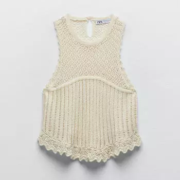Топ Zara Pointelle-knit, бежевый