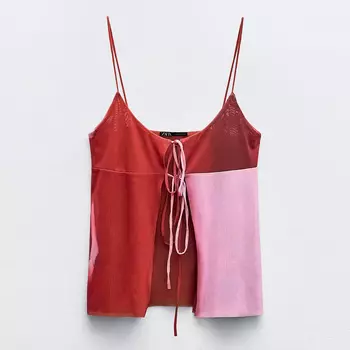 Топ Zara Printed Tulle, красный/розовый