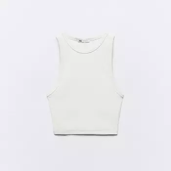 Топ Zara Ribbed Cropped Halter, серо-белый