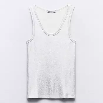 Топ Zara Ribbed Metallic, серебристый