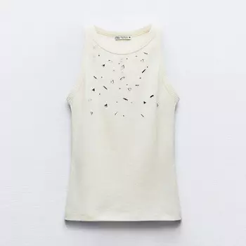 Топ Zara Ribbed Rhinestone, экрю