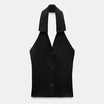 Топ Zara Ribbed Waistcoat, черный (размер S)