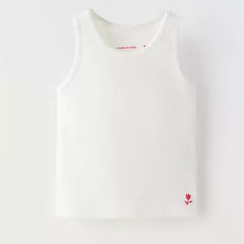 Топ Zara Ribbed With Flower, белый