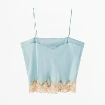 Топ Zara Satin Lace Camisole, голубой