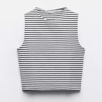 Топ Zara Sleeveless, черно-белый