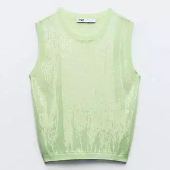 Топ Zara Sleeveless Sequinned Knit, светло-зеленый