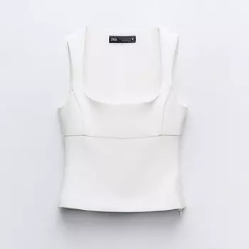 Топ Zara Stretch With Square Neckline, белый