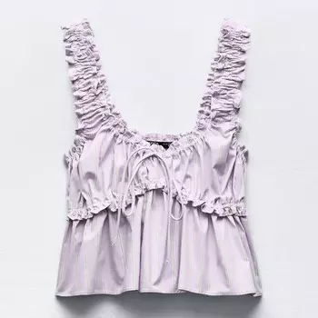 Топ Zara Striped Poplin, сиреневый