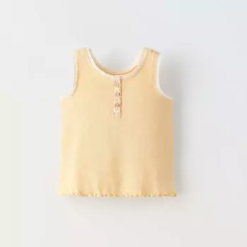 Топ Zara Summer Camp Buttoned Lace Trim, желтый