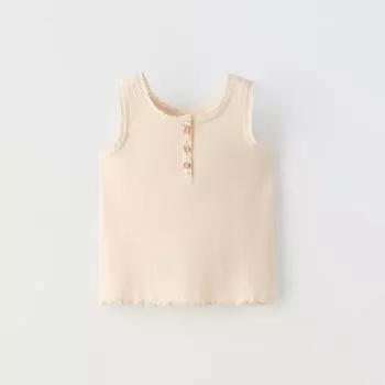 Топ Zara Summer Camp Buttoned Lace Trim, бежевый