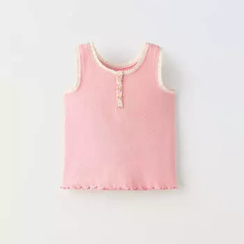 Топ Zara Summer Camp Buttoned Lace Trim, розовый