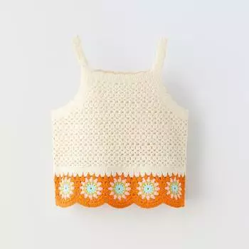 Топ Zara Summer Camp Floral Knit, бежевый