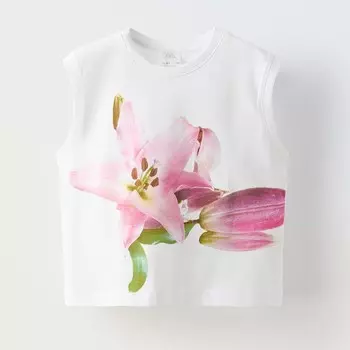 Топ Zara Summer Camp Floral Print, белый
