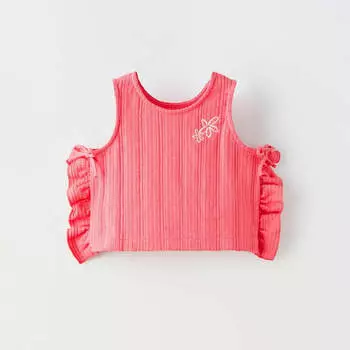 Топ Zara Summer Camp Open-knit Floral Embroidery, ярко-красный