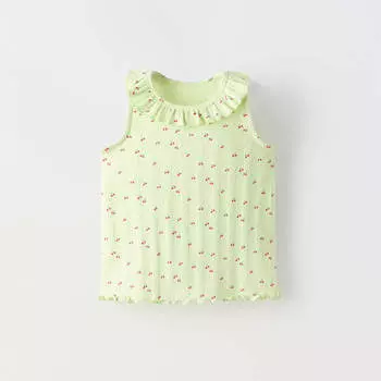 Топ Zara Summer Camp Open Knit Floral Ruffles, зеленый