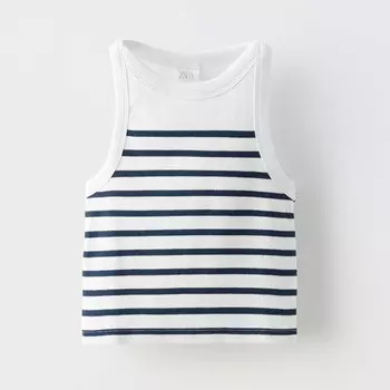 Топ Zara Summer Camp Striped, белый/темно-синий