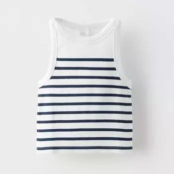 Топ Zara Summer Camp Striped, белый/темно-синий