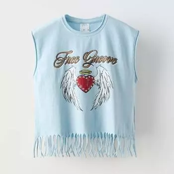 Топ Zara Summer Camp Studded Fringing, голубой