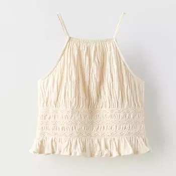 Топ Zara Summer Camp Textured Halter, бежевый