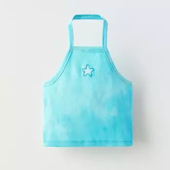 Топ Zara Summer Camp Tie-dye Cut-out Detail, голубой