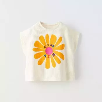 Топ Zara Summer Camp Waffle-texture Floral Embroidery, белый