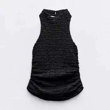 Топ Zara Textured Halter, черный