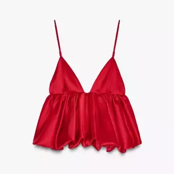Топ Zara Voluminous Satin, красный