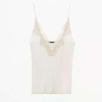 Топ Zara Wool With Lace, светло-бежевый