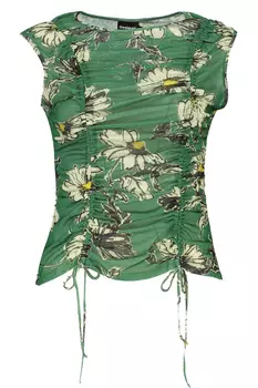 Топ женский Desigual с цветочным принтом и сборками, зеленый