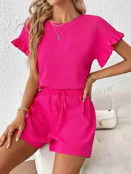 Топ женский и шорты Shein Essnce, ярко-розовый
