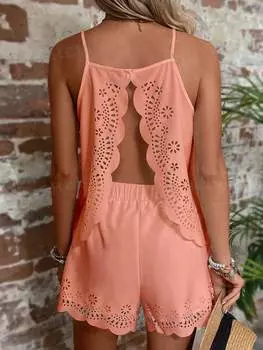 Топ женский и шорты Shein Vcay свободного кроя, коралловый