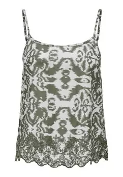 Топ женский ONLY на бретелях хлопковый, бело-зеленый