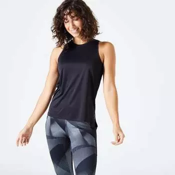 Топ женский прямого кроя - черный DOMYOS, цвет schwarz